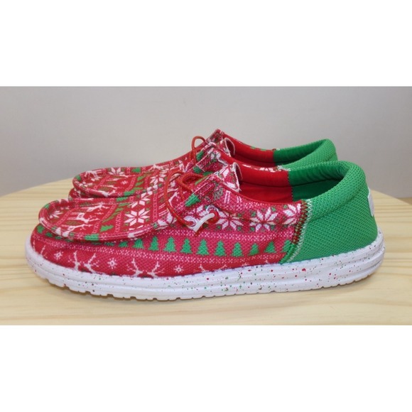 Hey Dude‎ Wally Jolly Jingle Shoes Mens Red Green Size 12 Slip On Christmas - Picture 4 of 8